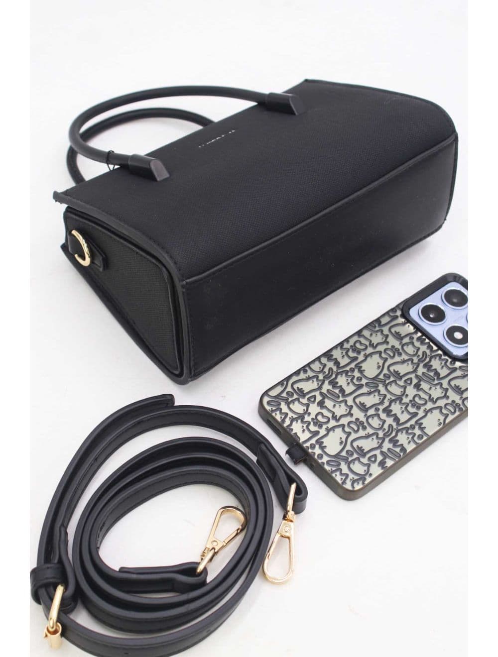 Petit Sac à Main Rigide Effet Tissu 25P-6342-Noir — vue 4
