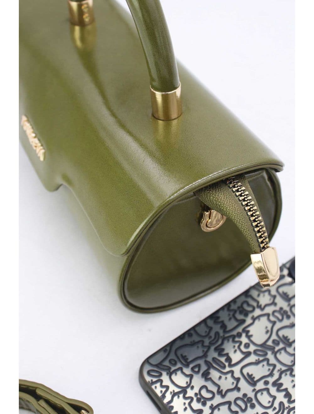 Petit Sac à Main Rigide Effet Vernis 25P-6384-Vert — vue 5