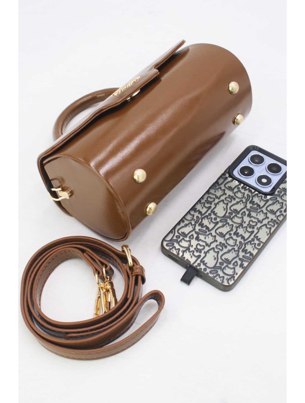 Petit Sac à Main Rigide Effet Vernis 25P-6384-Marron — vue 4