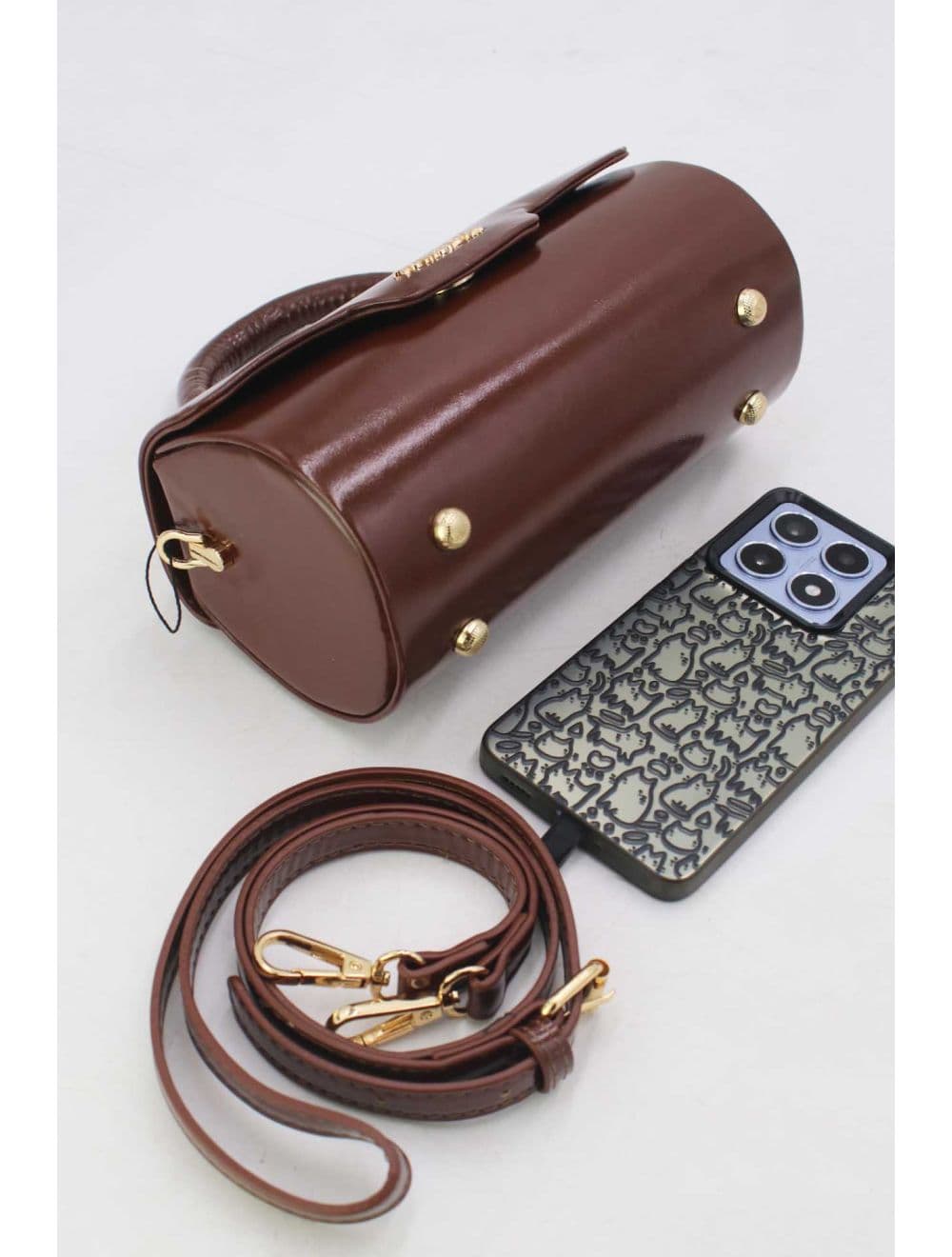 Petit Sac à Main Rigide Effet Vernis 25P-6384-Café — vue 4