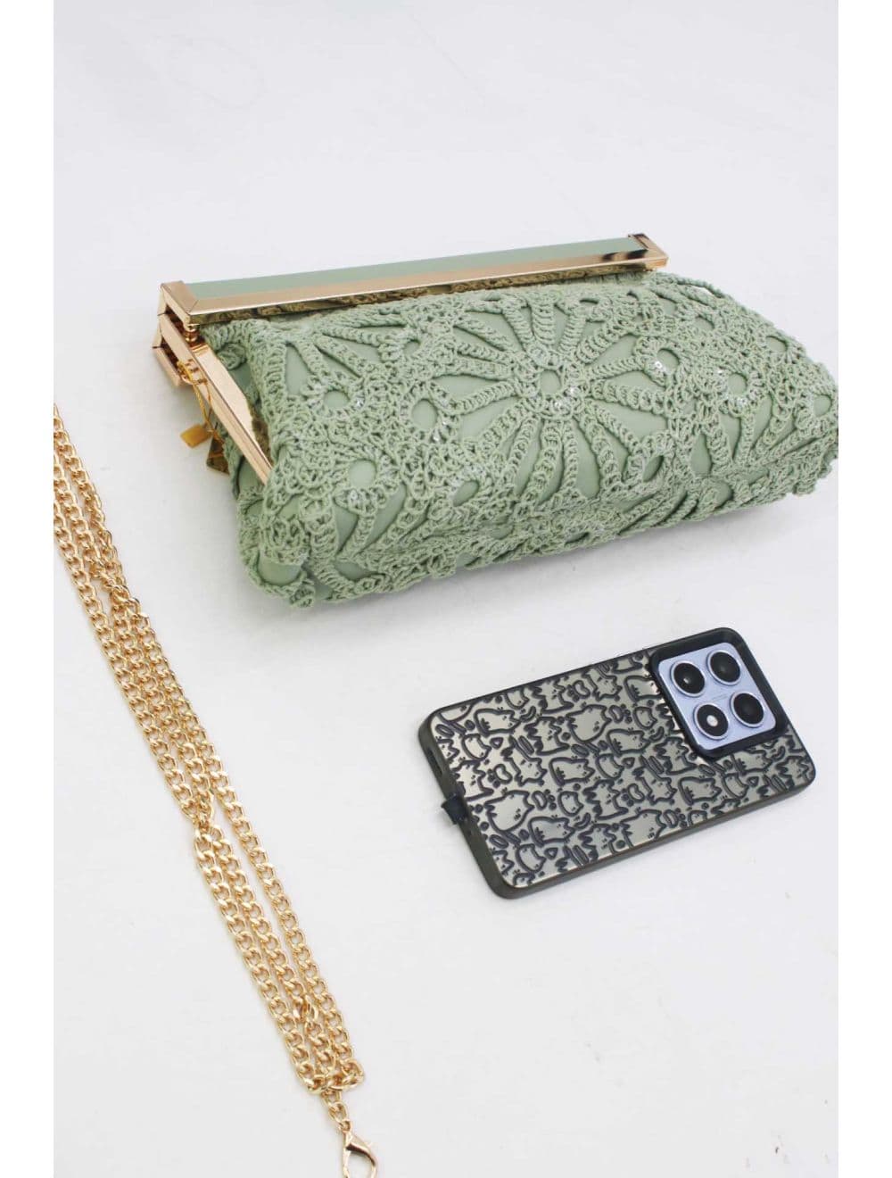 Pochette en Crochet et Cadre Dorée 25B-6278-Vert — vue 4