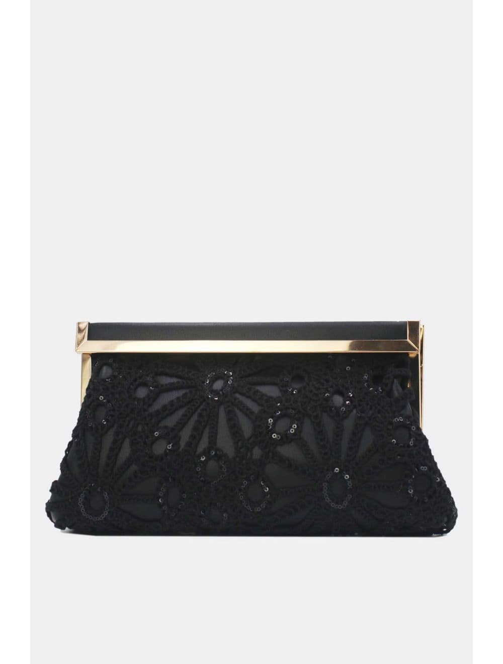 Pochette en Crochet et Cadre Dorée 25B-6278-Noir
