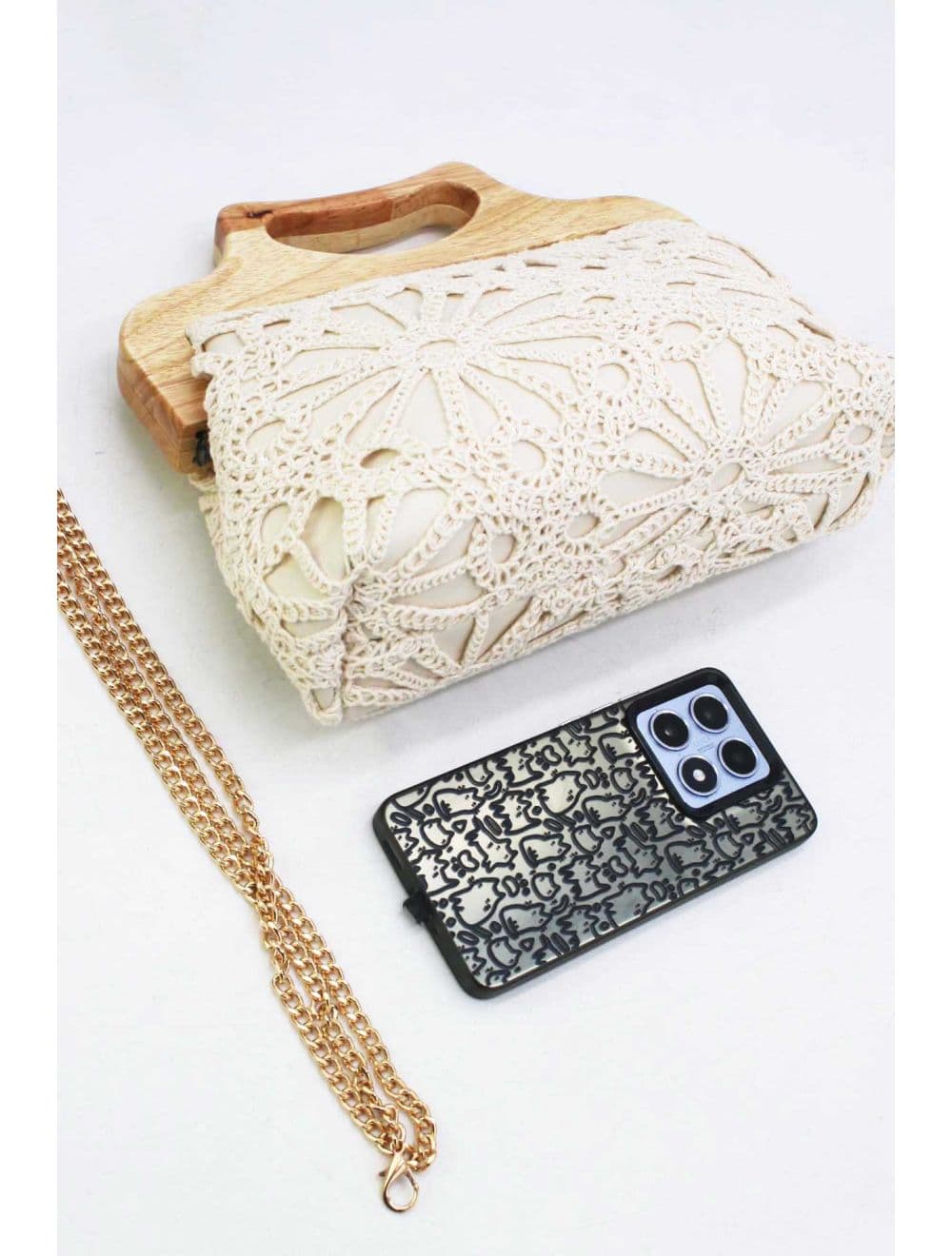 Pochette Effet Cuir et Crochet Artisanal M 25B-6279-Beige — vue 4