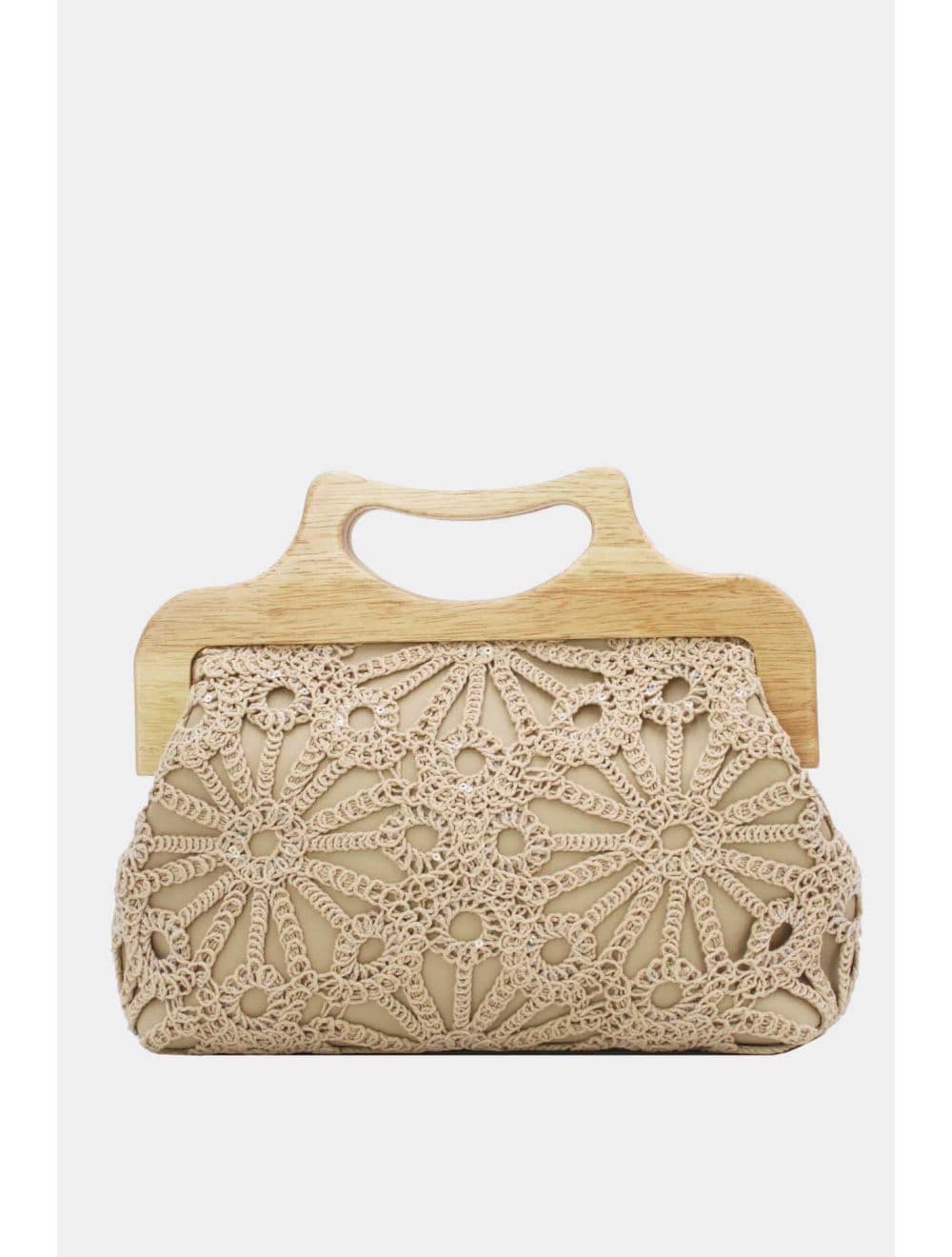 Pochette Effet Cuir et Crochet Artisanal M 25B-6279-Abricot