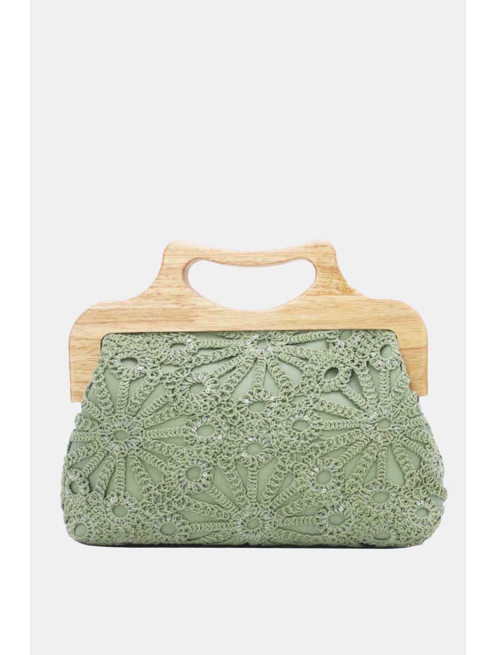 Pochette Effet Cuir et Crochet Artisanal M 25B-6279-Vert