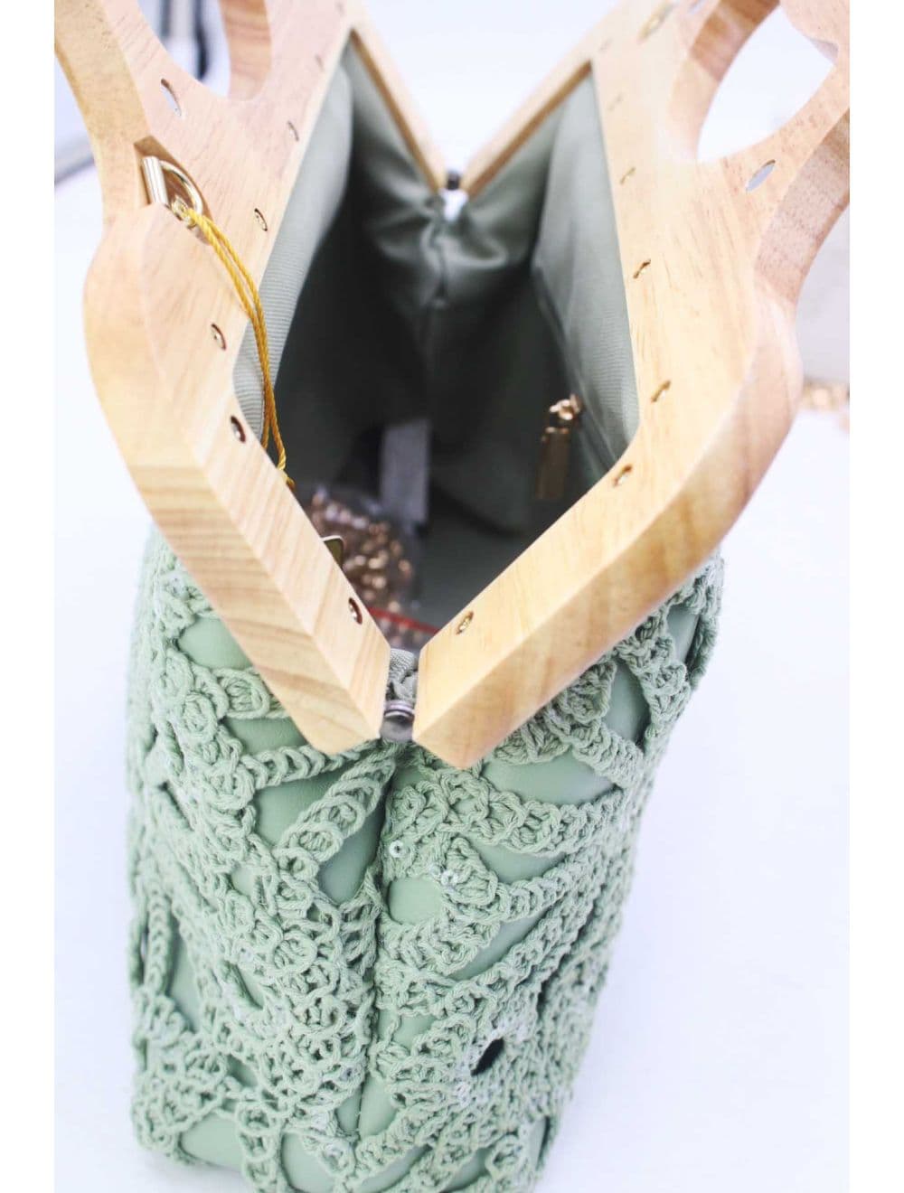 Pochette Effet Cuir et Crochet Artisanal M 25B-6279-Vert — vue 3