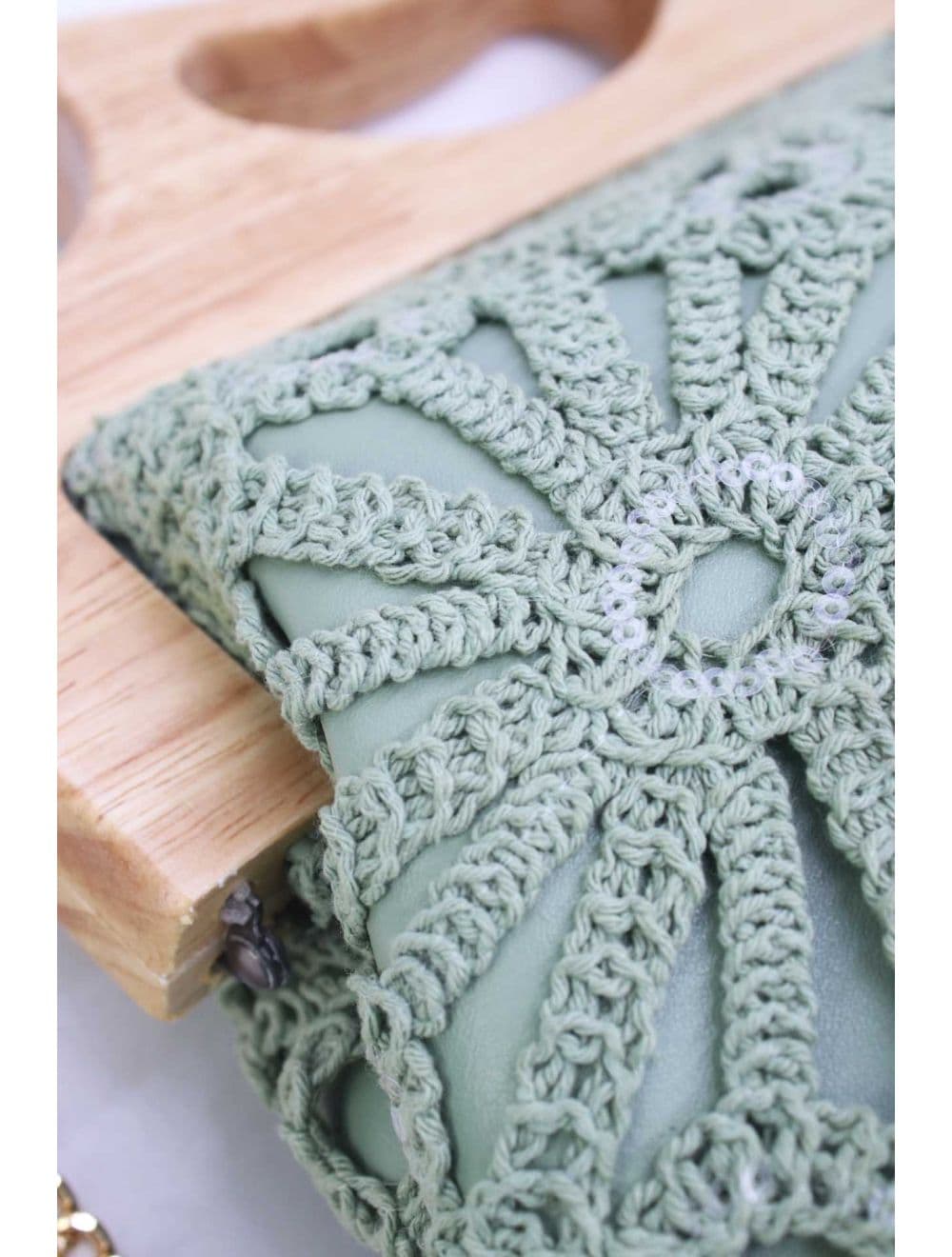 Pochette Effet Cuir et Crochet Artisanal M 25B-6279-Vert — vue 5
