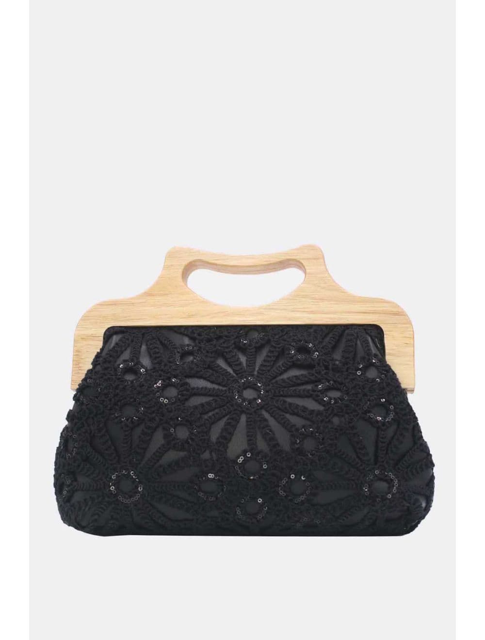 Pochette Effet Cuir et Crochet Artisanal M 25B-6279-Noir