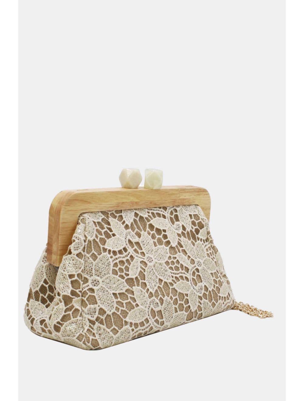 Pochette Dentelle En Cadre Bois M 25P-6255-Beige