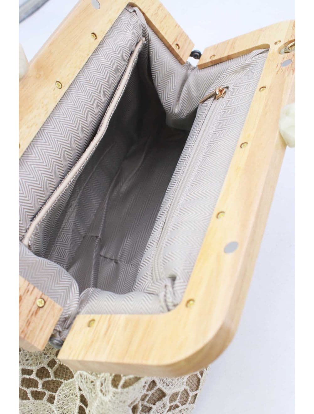 Pochette Dentelle En Cadre Bois M 25P-6255-Beige — vue 2
