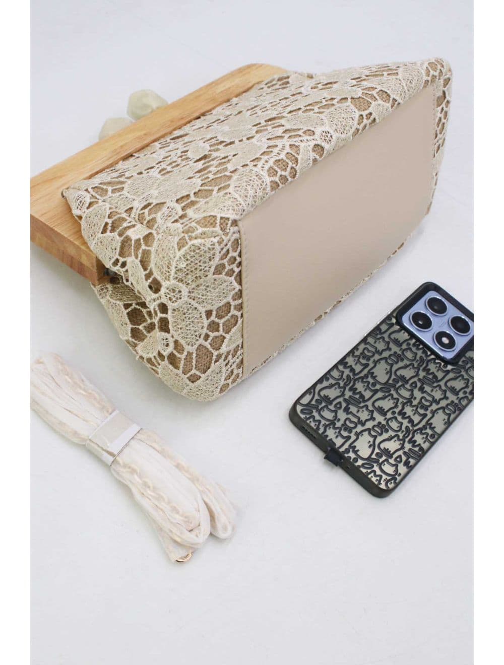 Pochette Dentelle En Cadre Bois M 25P-6255-Beige — vue 3