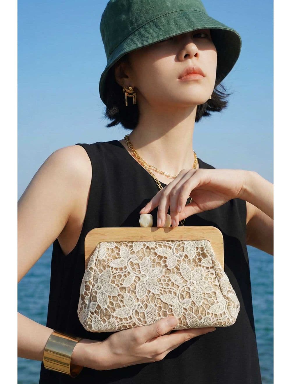 Pochette Dentelle En Cadre Bois M 25P-6255-Beige — vue 6