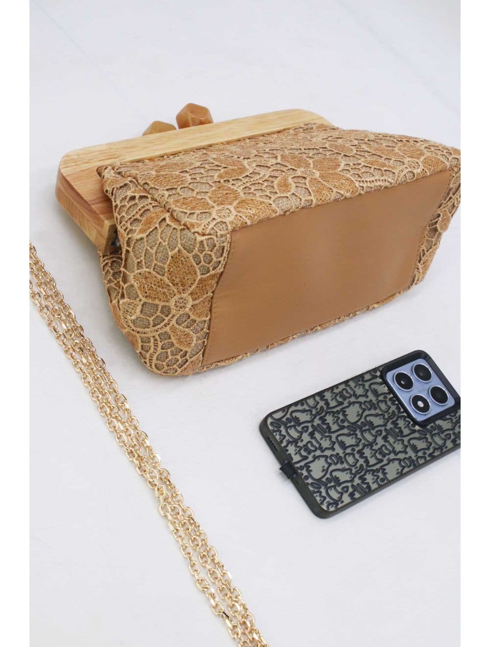 Pochette Dentelle En Cadre Bois M 25P-6255-Abricot — vue 4