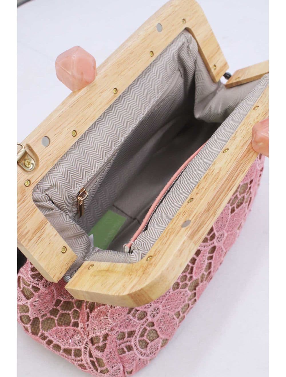 Pochette Dentelle En Cadre Bois M 25P-6255-Pink — vue 3