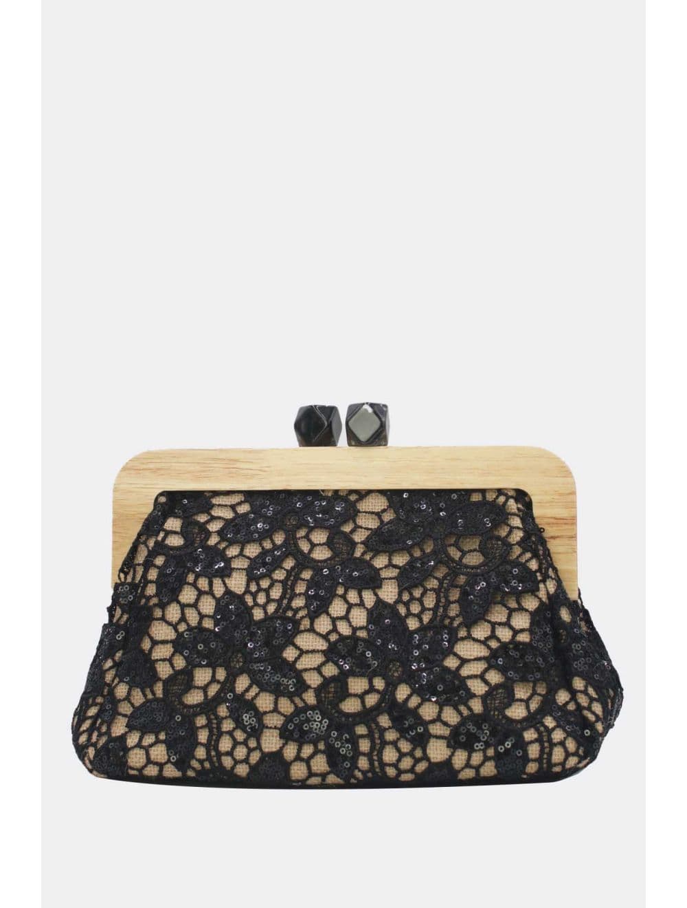 Pochette Dentelle En Cadre Bois M 25P-6255-Noir