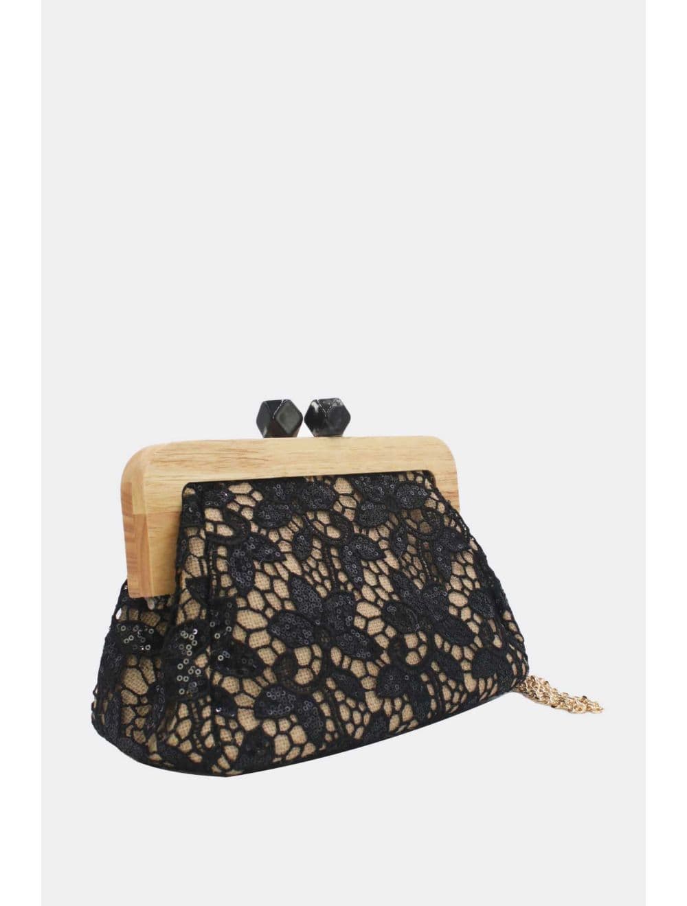 Pochette Dentelle En Cadre Bois M 25P-6255-Noir — vue 2