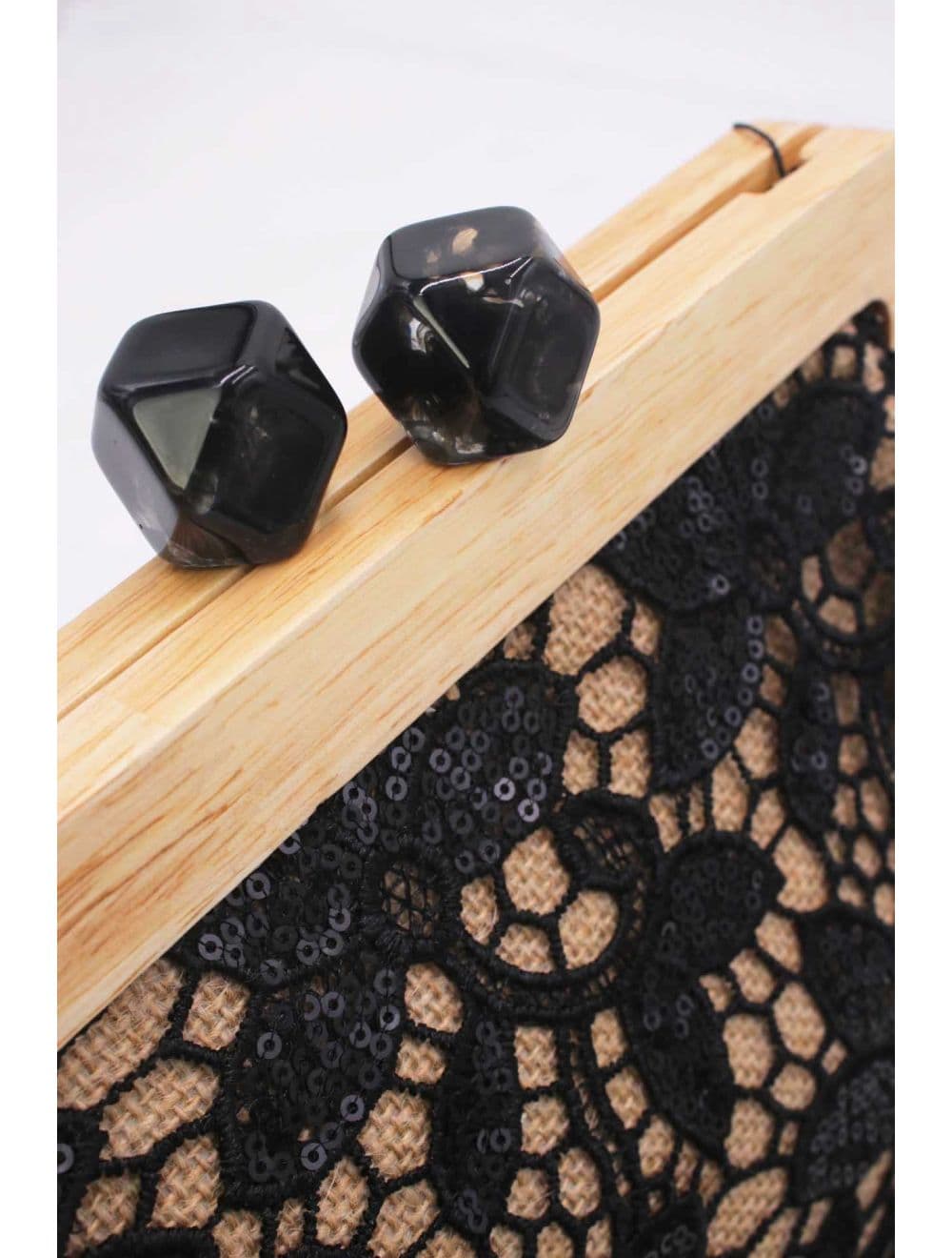 Pochette Dentelle En Cadre Bois M 25P-6255-Noir — vue 6