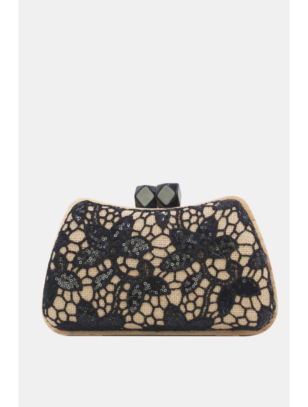 Pochette Dentelle En Cadre Bois 25P-6254-Noir