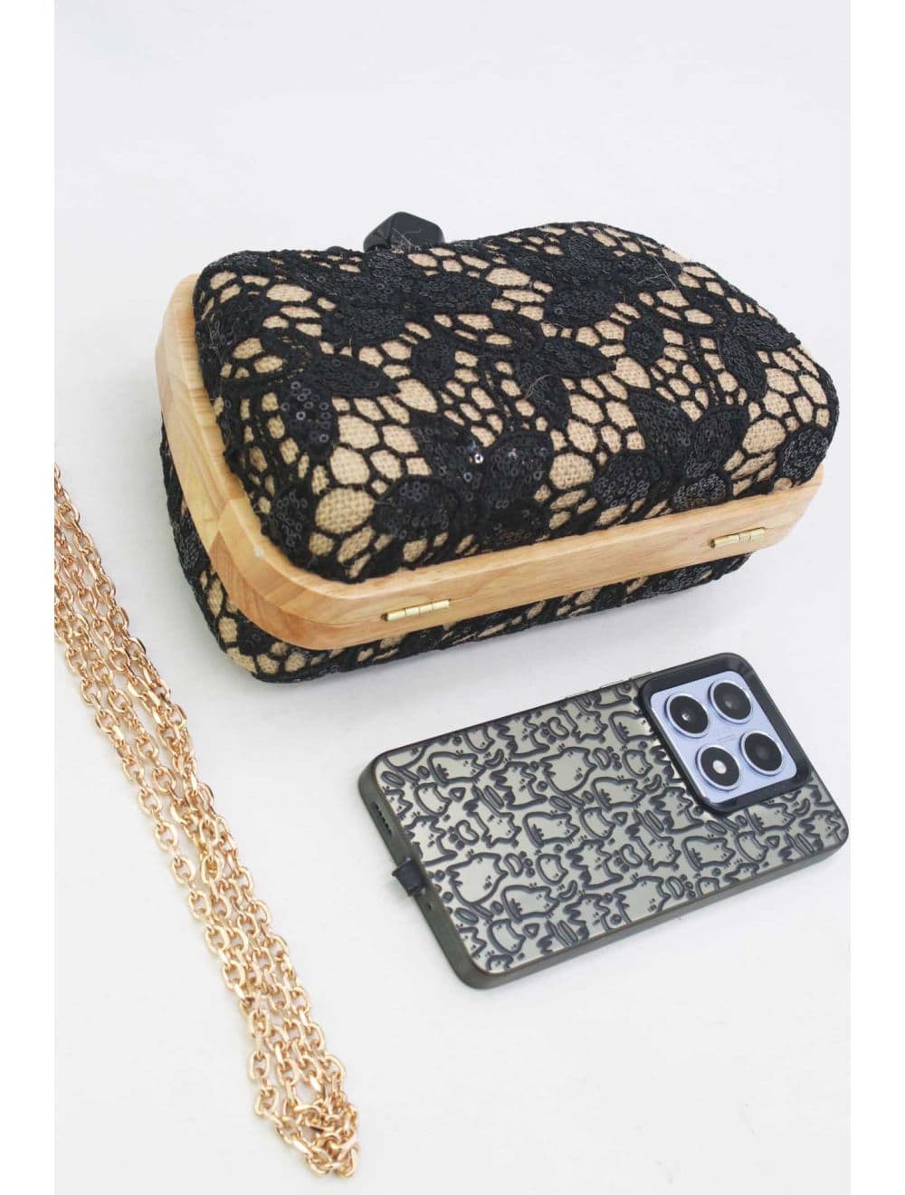 Pochette Dentelle En Cadre Bois 25P-6254-Noir — vue 3