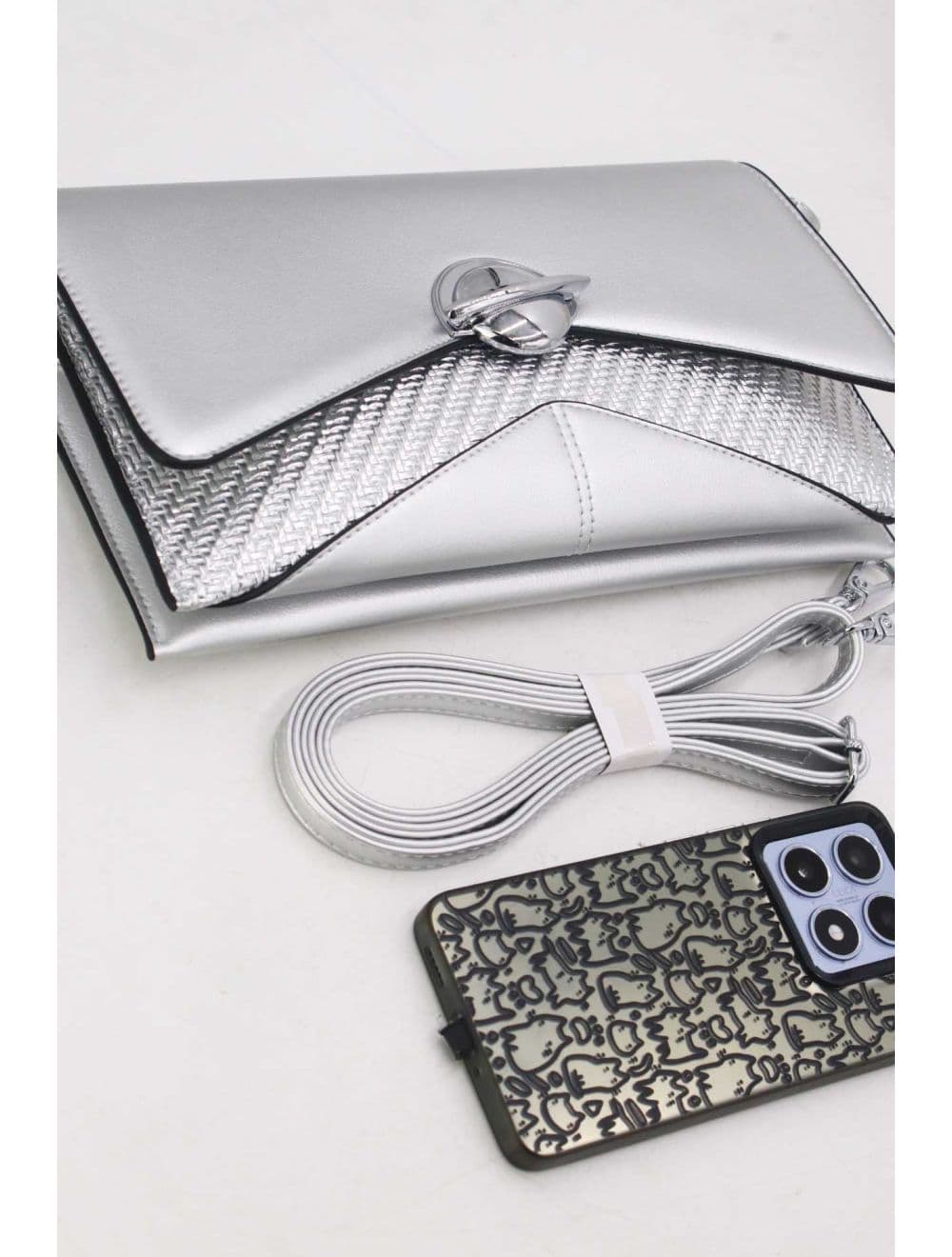 Pochette Bandoulière Effet Tressé RÉASSORT 25P-6151-Argenté — vue 4