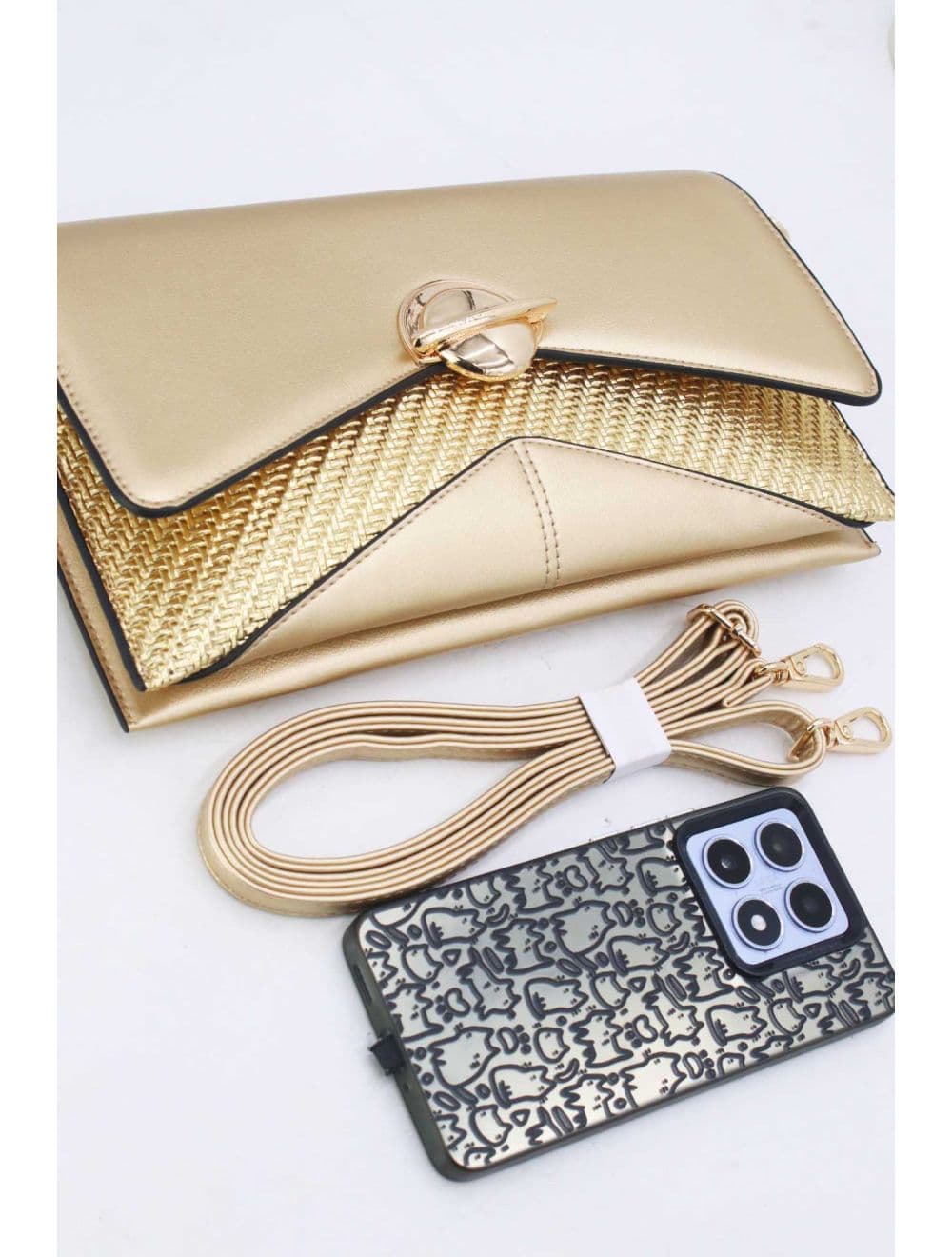 Pochette Bandoulière Effet Tressé RÉASSORT 25P-6151-Doré — vue 4