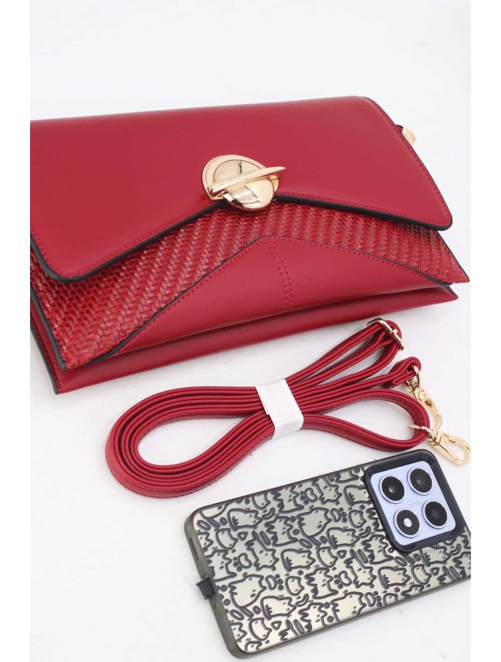 Pochette Bandoulière Effet Tressé RÉASSORT 25P-6151-Bordeaux — vue 4