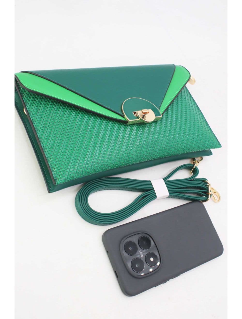 Pochette Bandoulière Effet Tressé RÉASSORT 24P-6099-Green/D.Green — vue 4