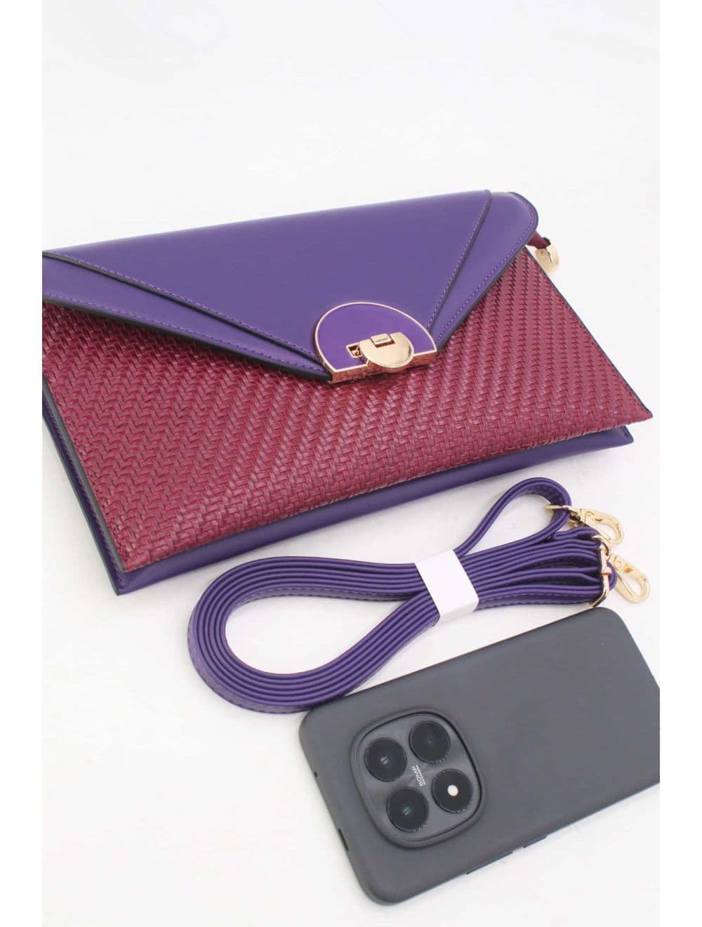 Pochette Bandoulière Effet Tressé RÉASSORT 24P-6099-Wine/D.Purple — vue 4