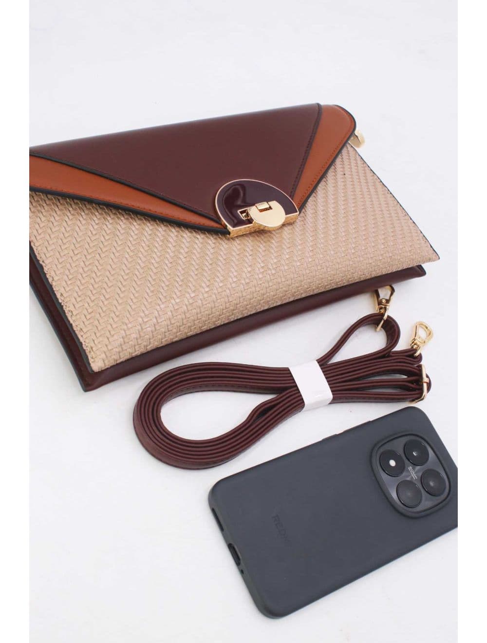 Pochette Bandoulière Effet Tressé RÉASSORT 24P-6099-Brown/Khaki — vue 4