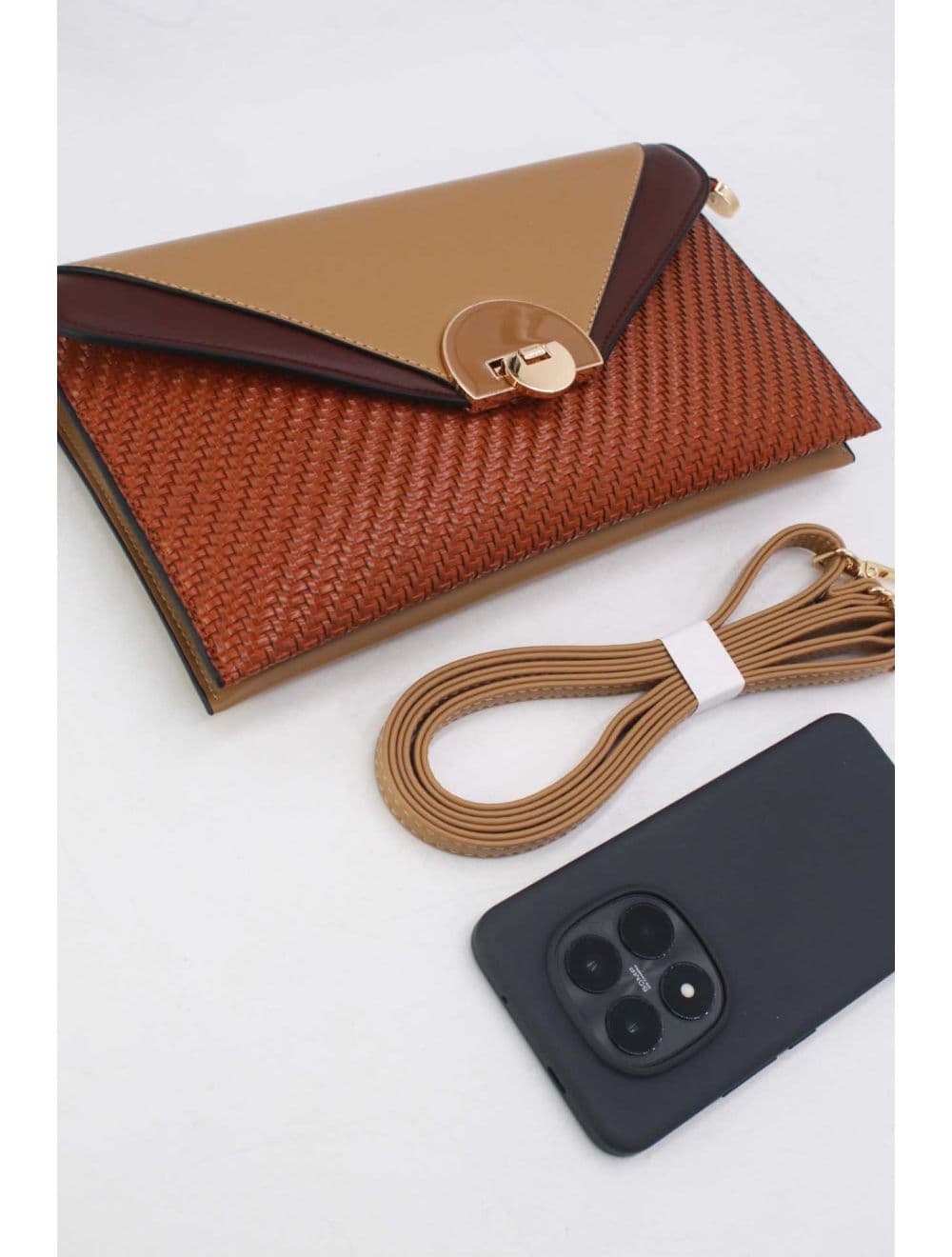 Pochette Bandoulière Effet Tressé RÉASSORT 24P-6099-Khaki/Coffee — vue 4