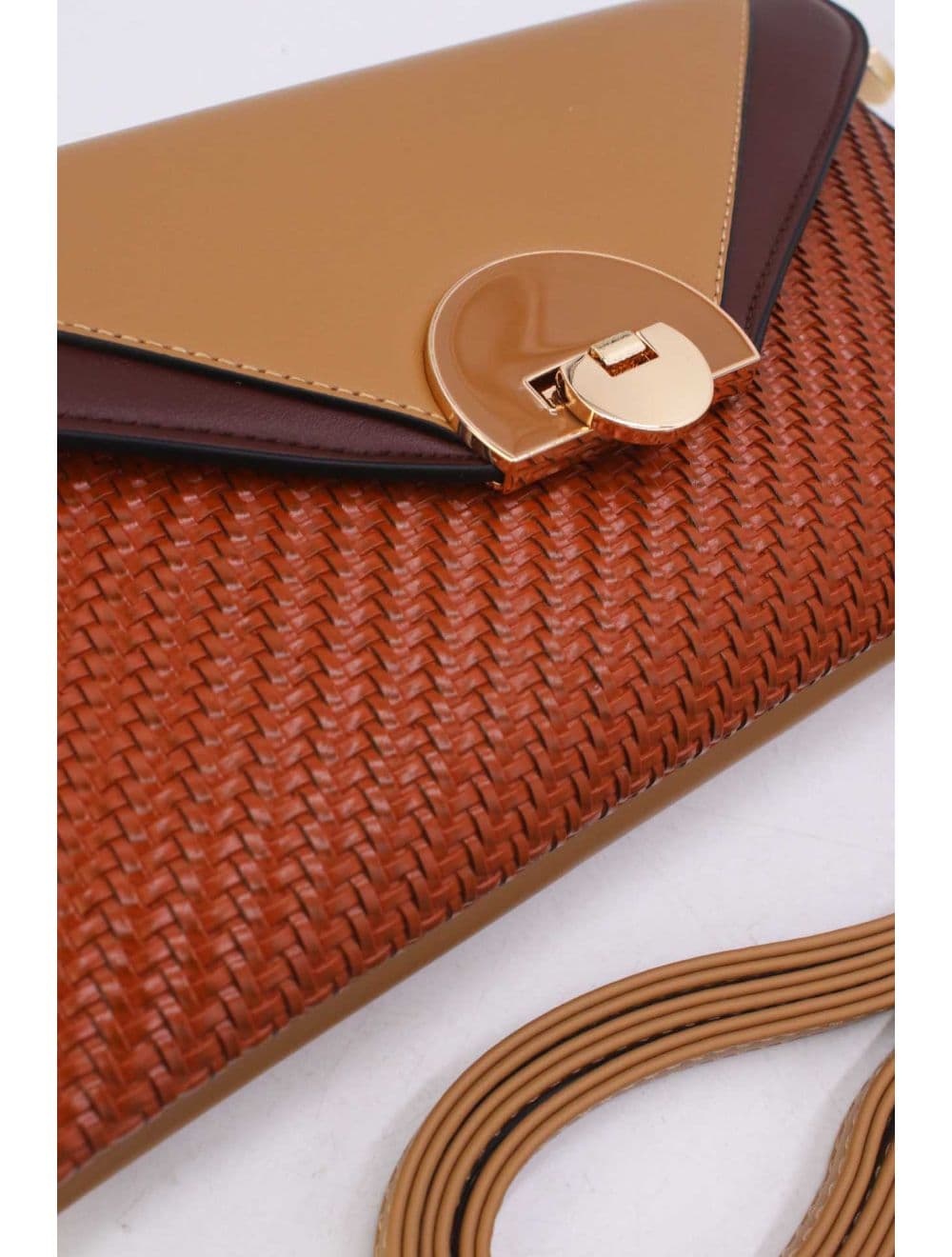 Pochette Bandoulière Effet Tressé RÉASSORT 24P-6099-Khaki/Coffee — vue 5