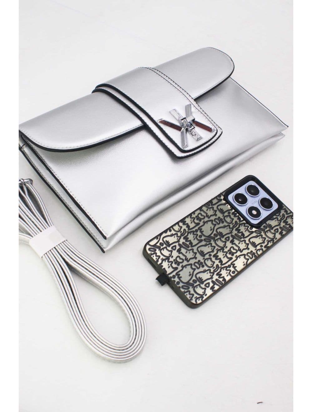 Pochette Bandoulière Avec Languette 25P-6315-Argenté — vue 4