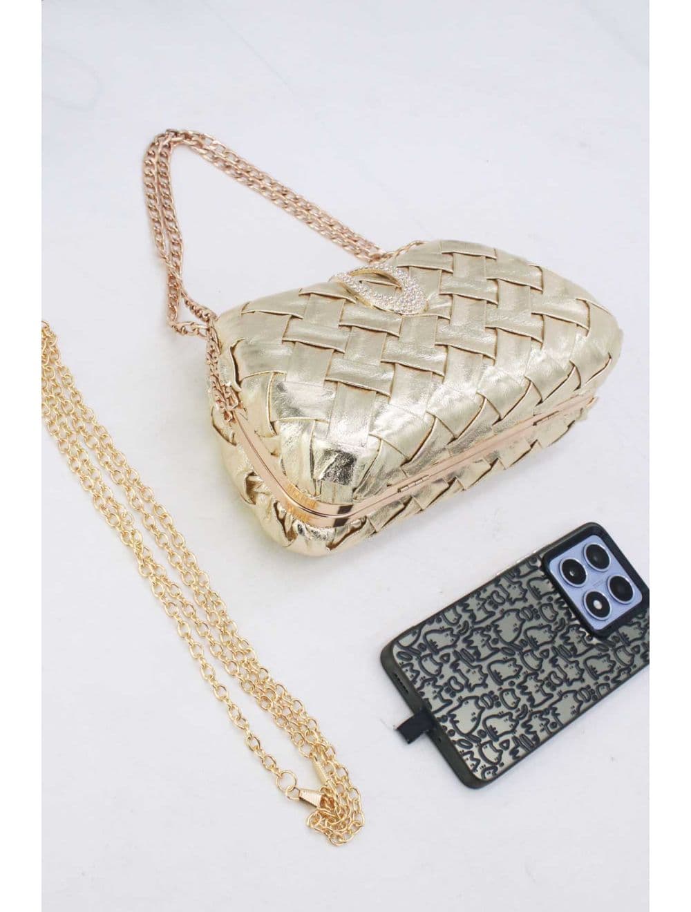 Pochette Soirée Strass Avec Chaîne 25P-6133-Doré — vue 4