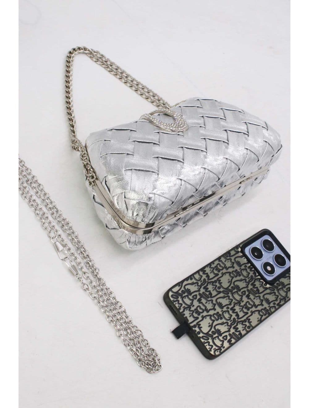 Pochette Soirée Strass Avec Chaîne 25P-6133-Argenté — vue 4