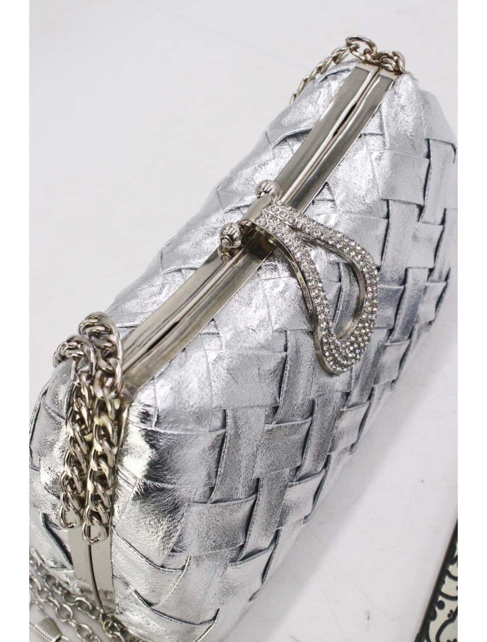 Pochette Soirée Strass Avec Chaîne 25P-6133-Argenté — vue 5