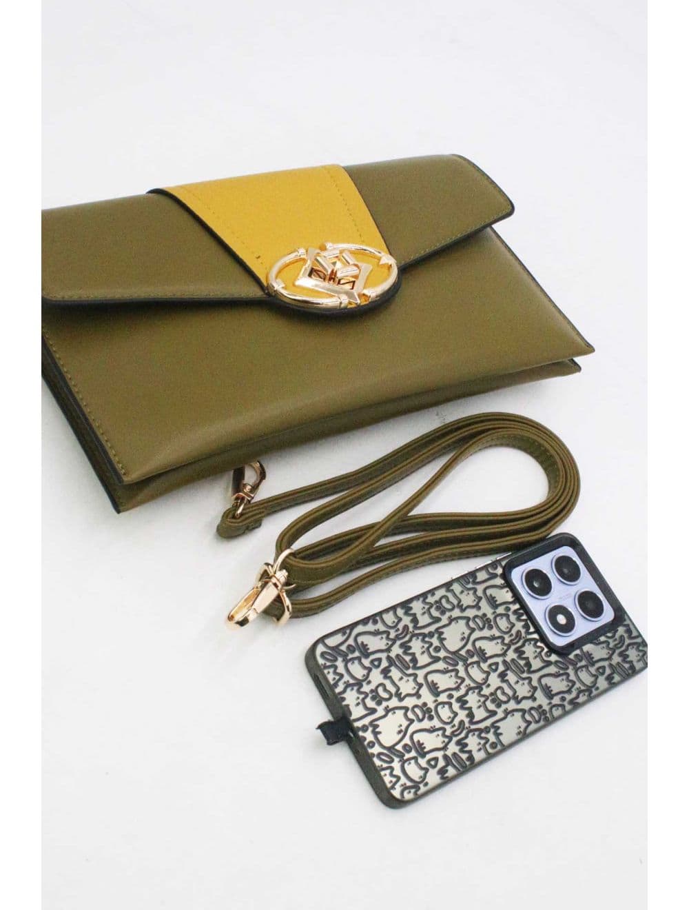 Pochette Bandoulière Effet Cuir Chic 25P-6305-Green/Yellow — vue 4
