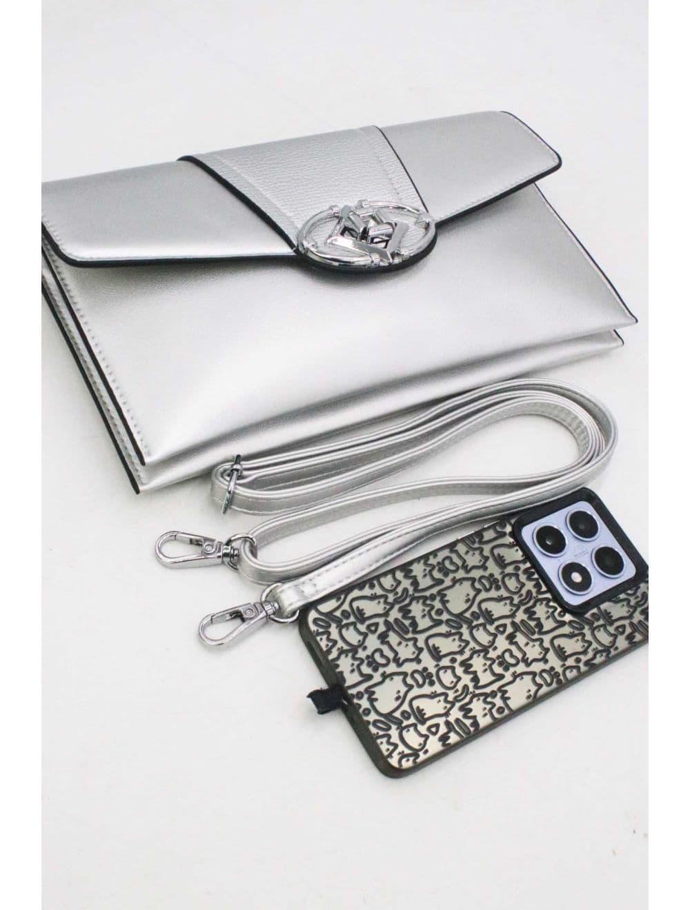 Pochette Bandoulière Effet Cuir Chic 25P-6305-Argenté — vue 4