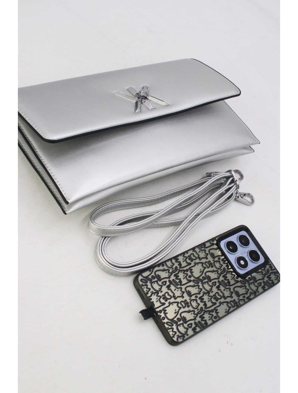 Pochette Bandoulière Effet Cuir Chic 25P-6304-Argent — vue 4