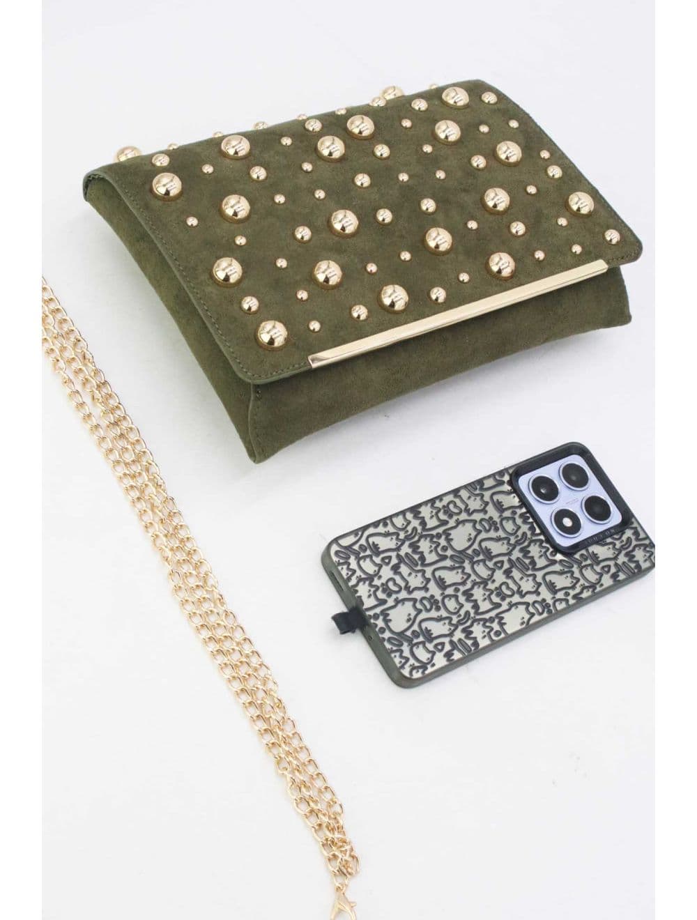 Pochette Bandoulière Velours Clouté 25P-6165-Vert — vue 4
