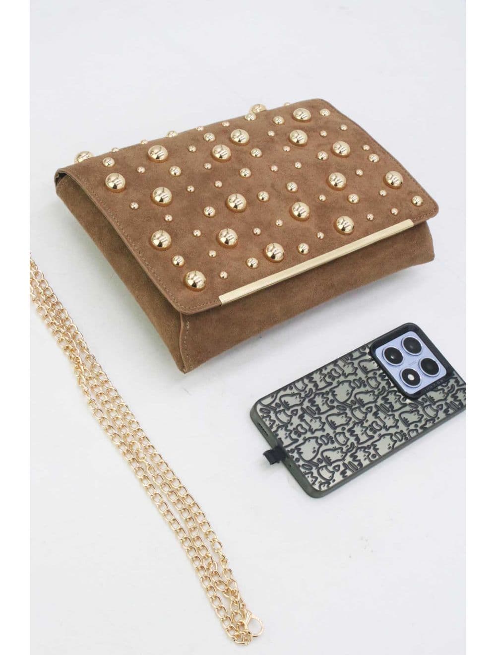 Pochette Bandoulière Velours Clouté 25P-6165-Camel — vue 4