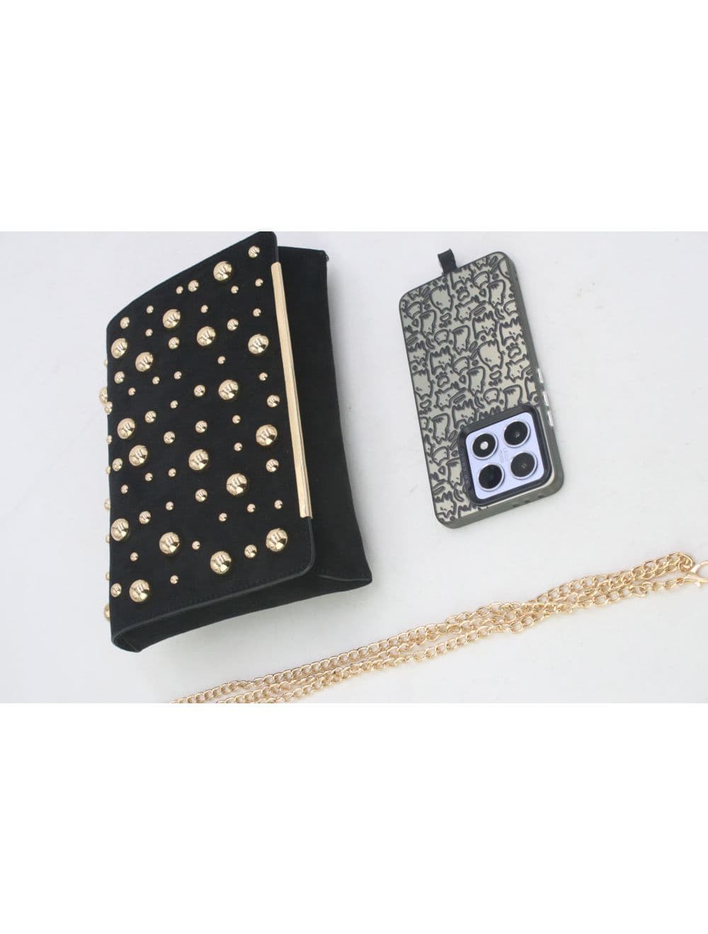 Pochette Bandoulière Velours Clouté 25P-6165-Noir — vue 4