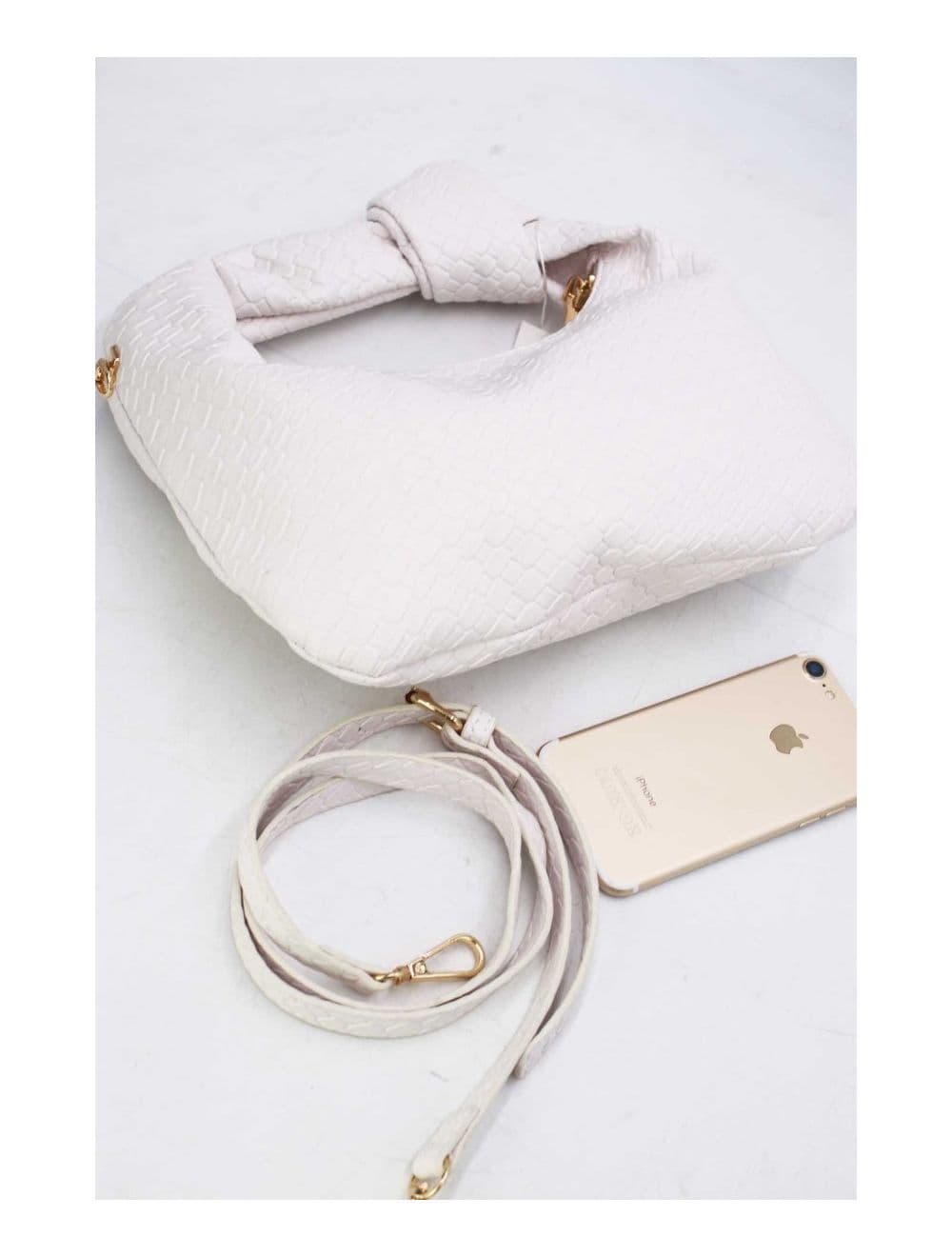 Pochette Forme Crossant Effet Tissé 24P-6098 -Blanc — vue 4