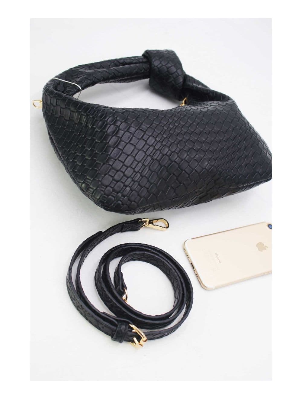 Pochette Forme Crossant Effet Tissé 24P-6098 -Noir — vue 4