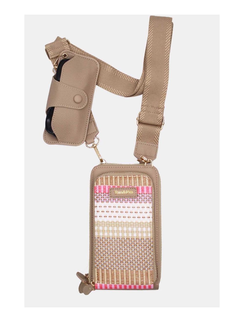 Pochette Téléphone Effet Paille Avec Porte Lunette 24P-5944-Abricot