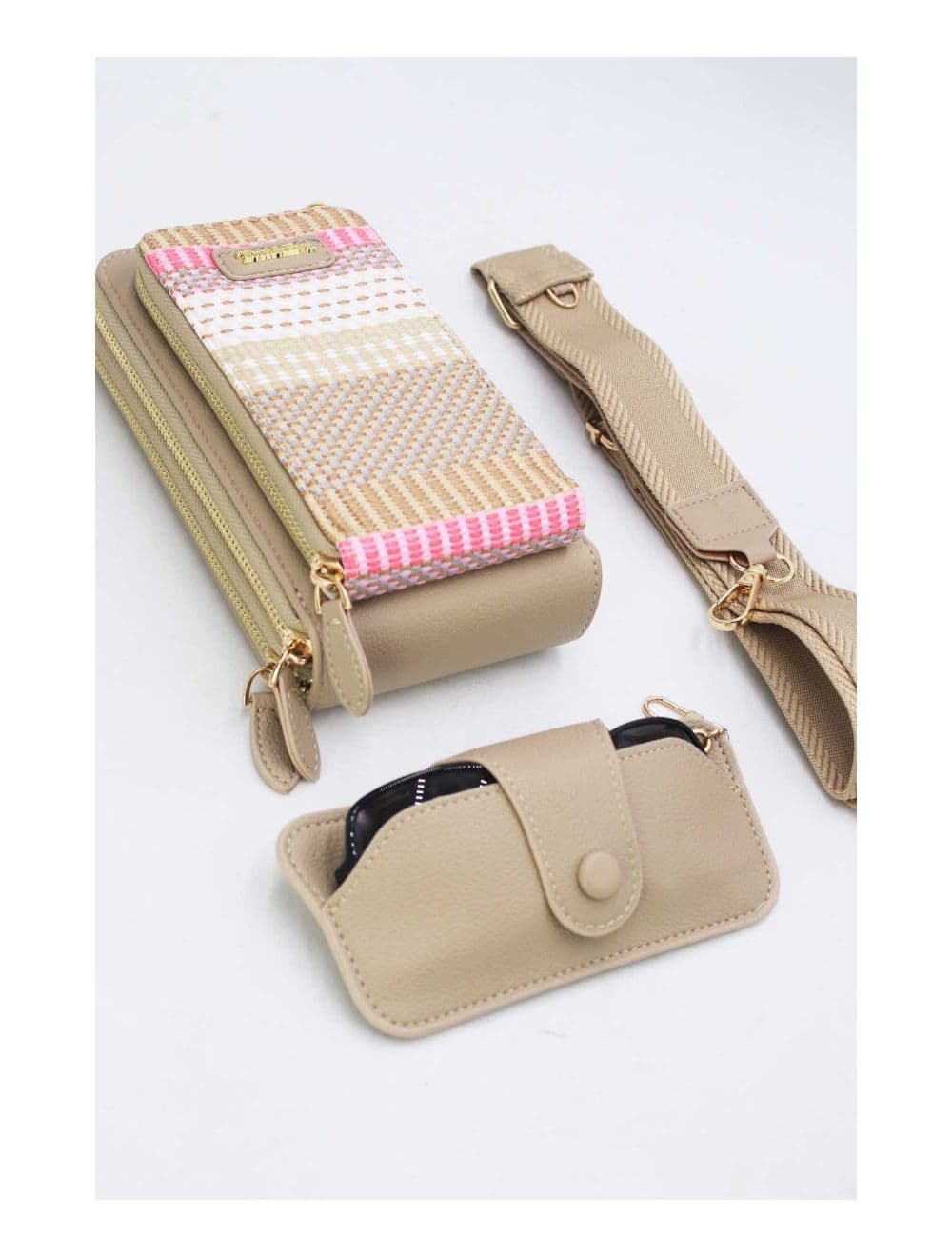 Pochette Téléphone Effet Paille Avec Porte Lunette 24P-5944-Abricot — vue 4