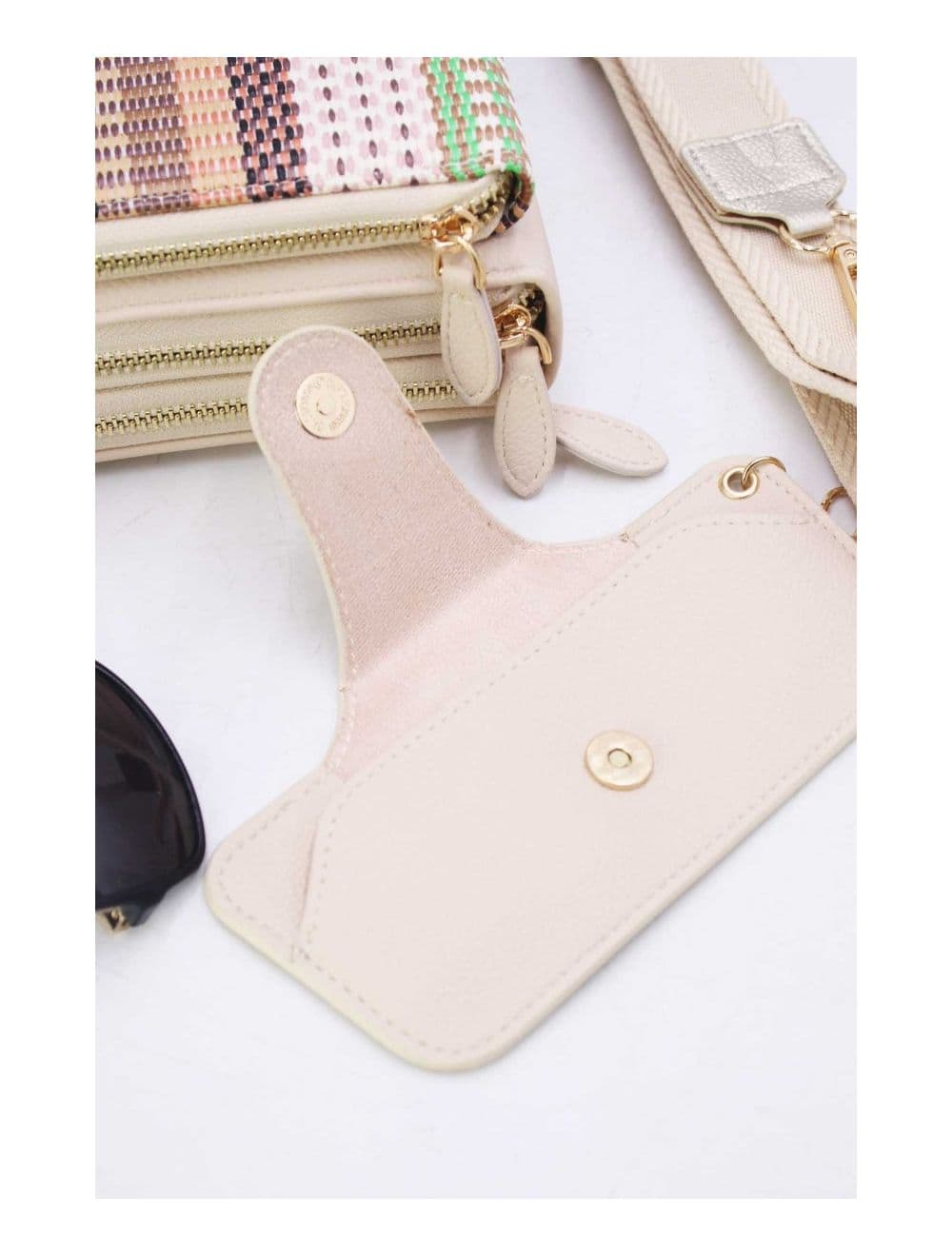 Pochette Téléphone Effet Paille Avec Porte Lunette 24P-5944-Beige