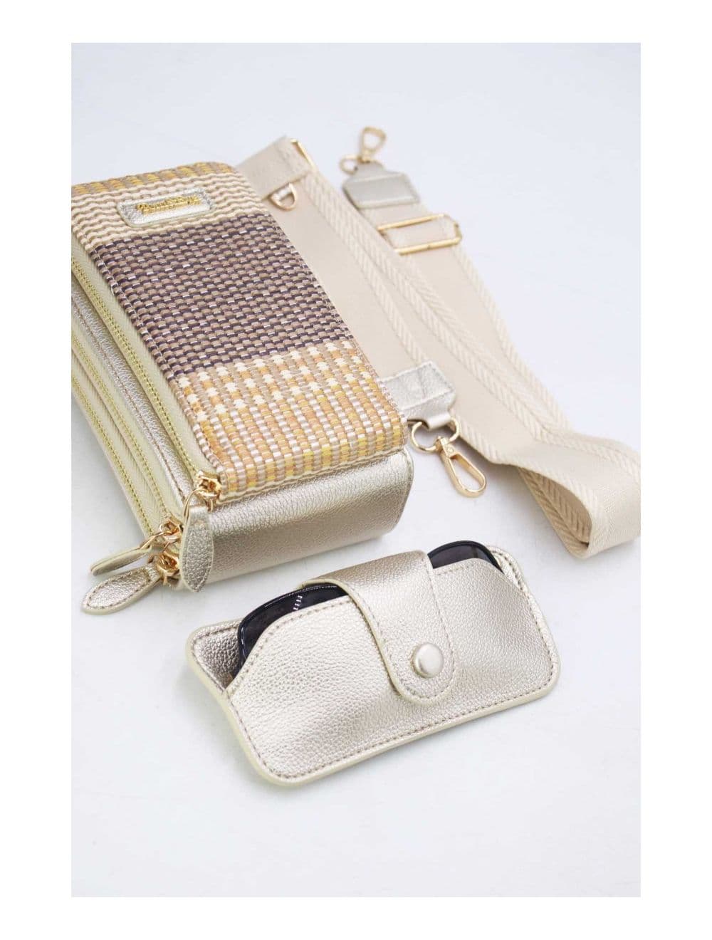 Pochette Téléphone Effet Paille Avec Porte Lunette 24P-5944-Doré — vue 4