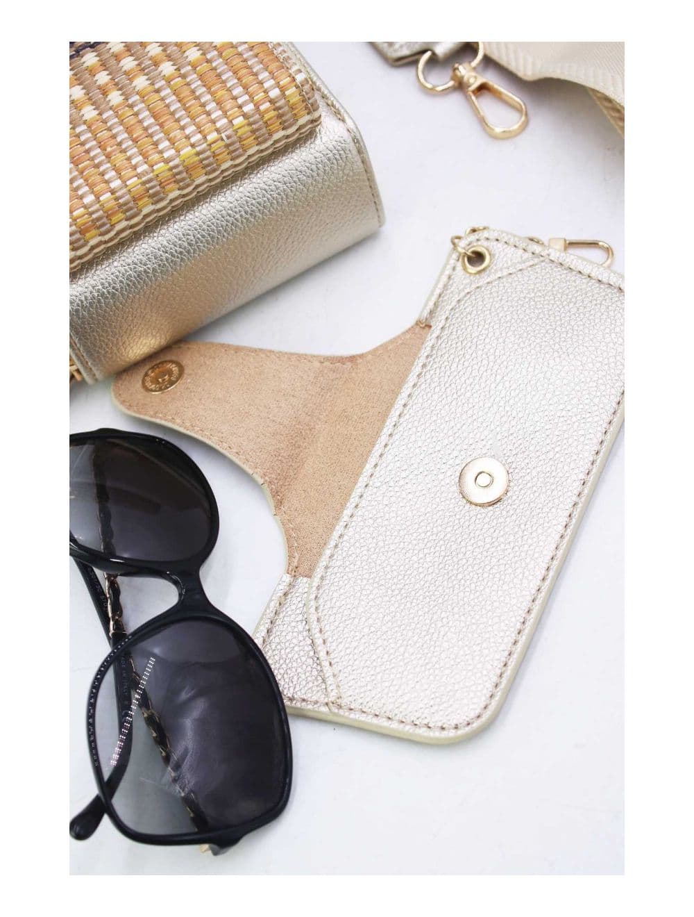 Pochette Téléphone Effet Paille Avec Porte Lunette 24P-5944-Doré — vue 5