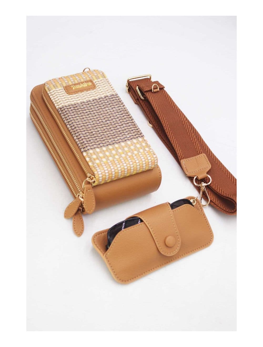 Pochette Téléphone Effet Paille Avec Porte Lunette 24P-5944-Marron — vue 5