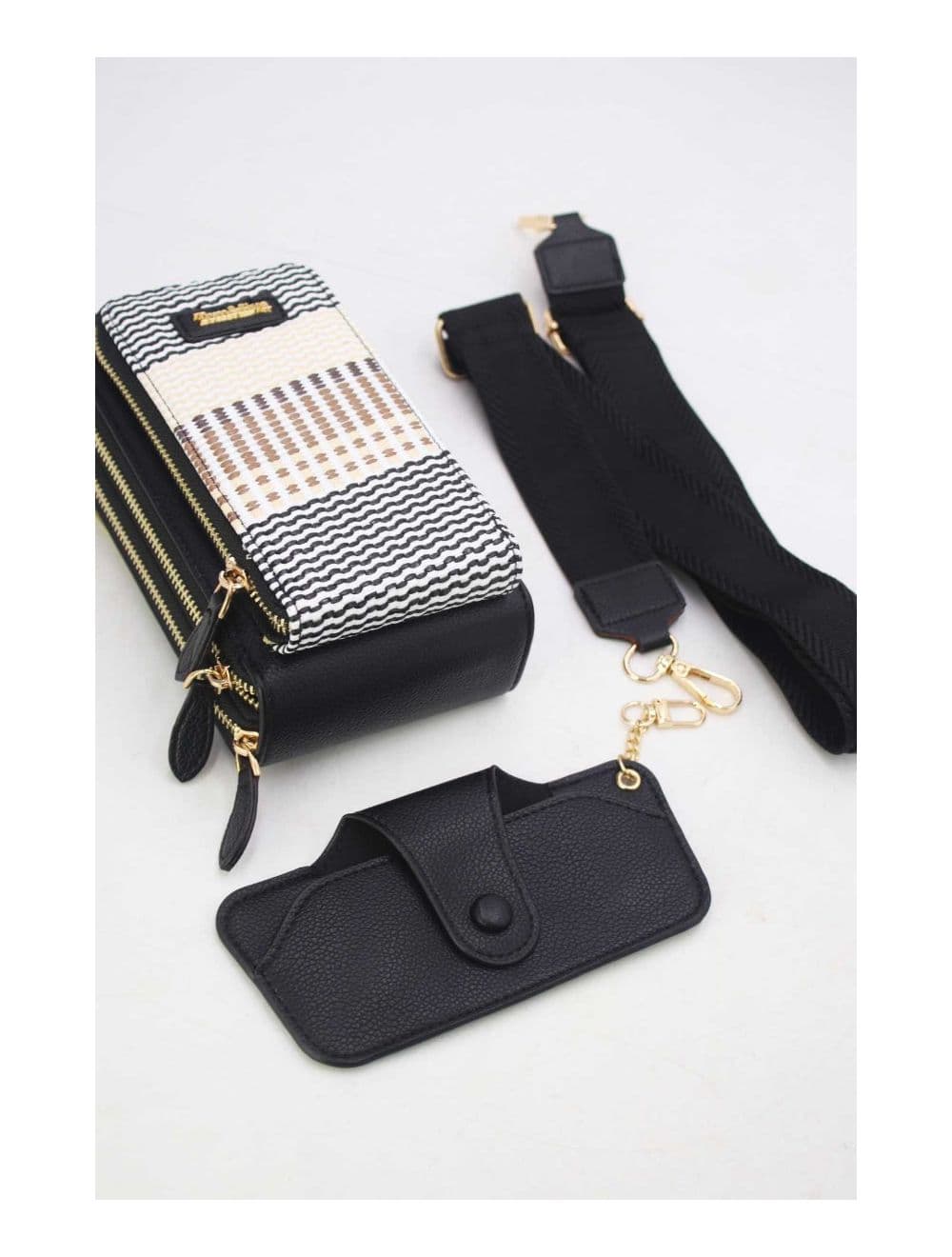 Pochette Téléphone Effet Paille Avec Porte Lunette 24P-5944-Noir